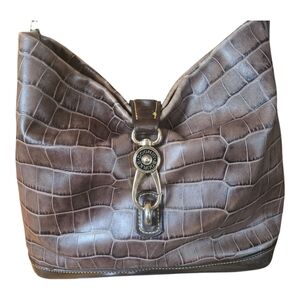 Dooney & Bourke Brown Florentine Croc Embossed Hobo Bag With Matching Wallet